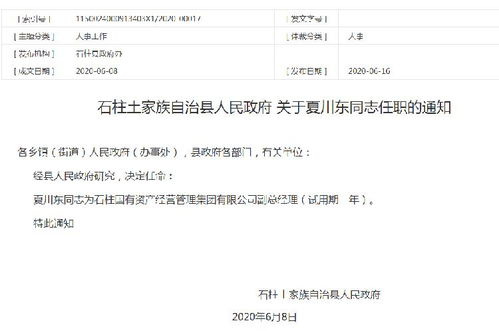 夏川東任石柱國有資產(chǎn)經(jīng)營管理集團副總經(jīng)理